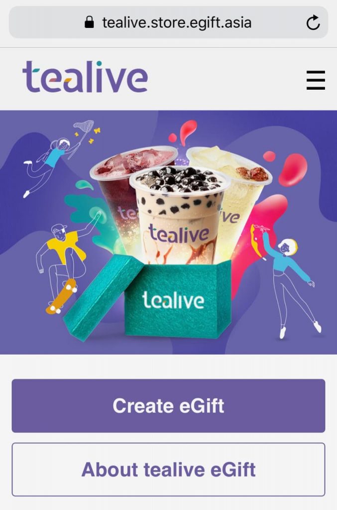 Tealiveのデジタルギフト購入画面