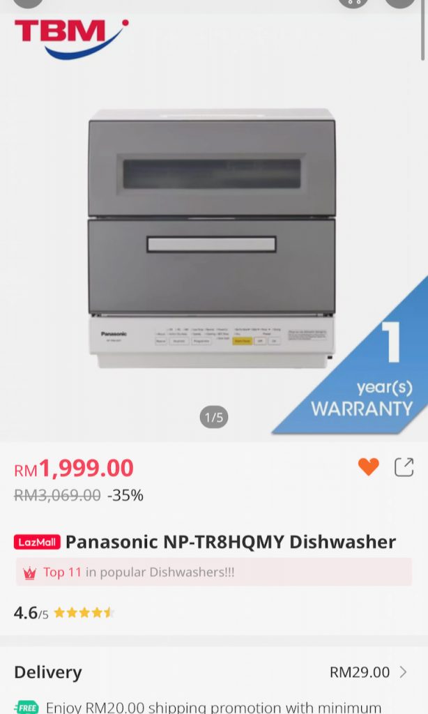 Lazada Panasonic Dishwasher NP-TR8HQMY